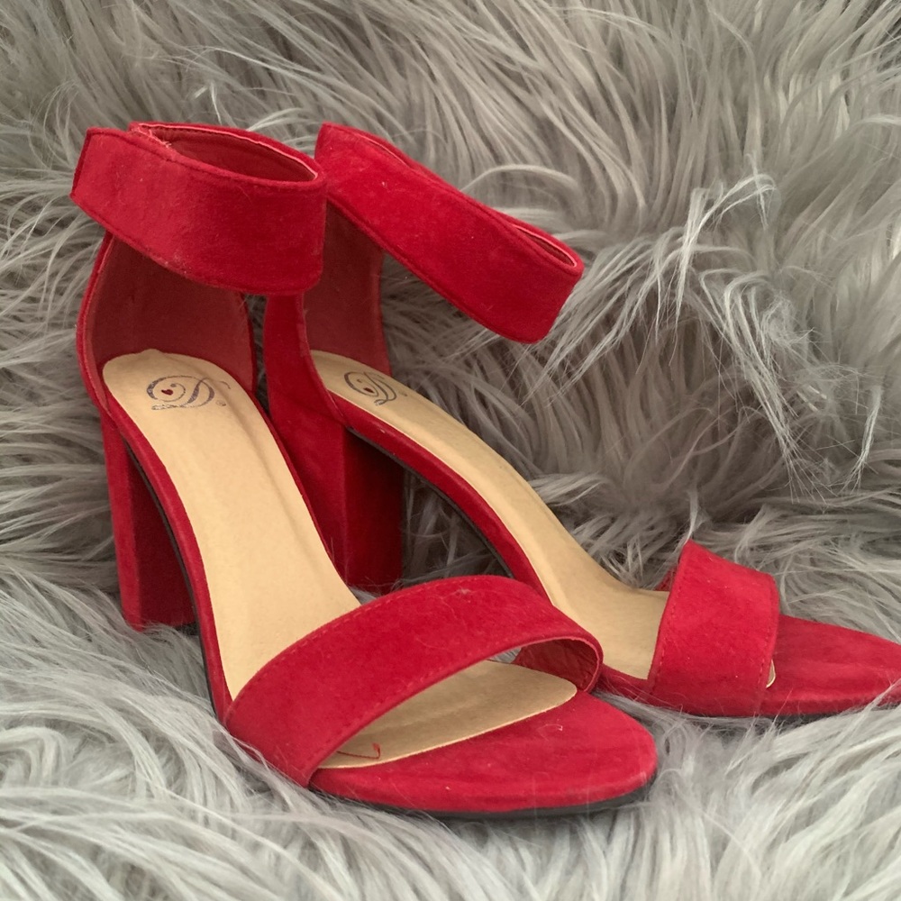 Red hot suede ankle strap heels sz 8 by D